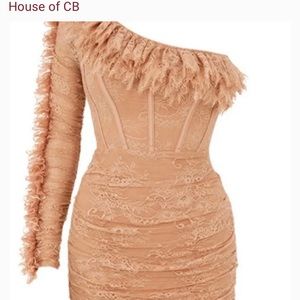 House of CB ‘Adele’ One-Shoulder Mini Ruffle Dress Nude - Size S